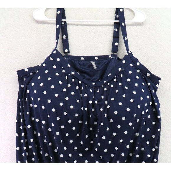 Lands End Swim Top Size 26W Tankini Navy Blue White Polka Dot Adjustable Straps - Picture 2 of 6